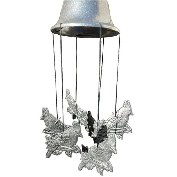 Silver Cardinal Wind Chimes with Loop for Hanging 6 Cardinals 16" Long - Picture 3 of 8